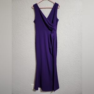 Purple Ruched Wrap Maxi Dress V-Neck Sheath